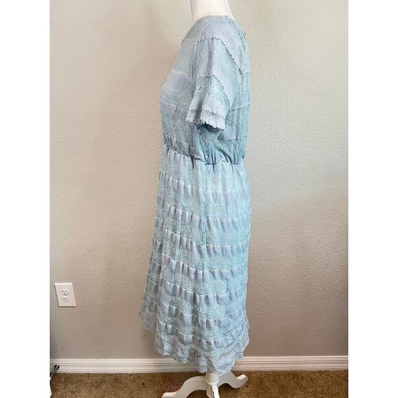 Citrus & Lemon Dress Women's L Blue Lace Elastic Waist Knee Length Modest Chic - Picture 3 of 8